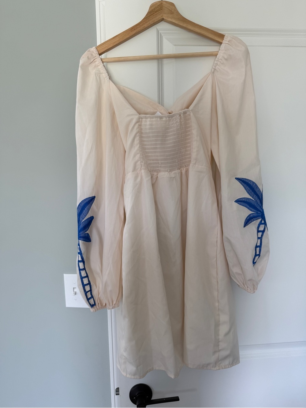 Hope's Cream Mini Dress with Blue Palm Embroidery - Picture 3 of 4